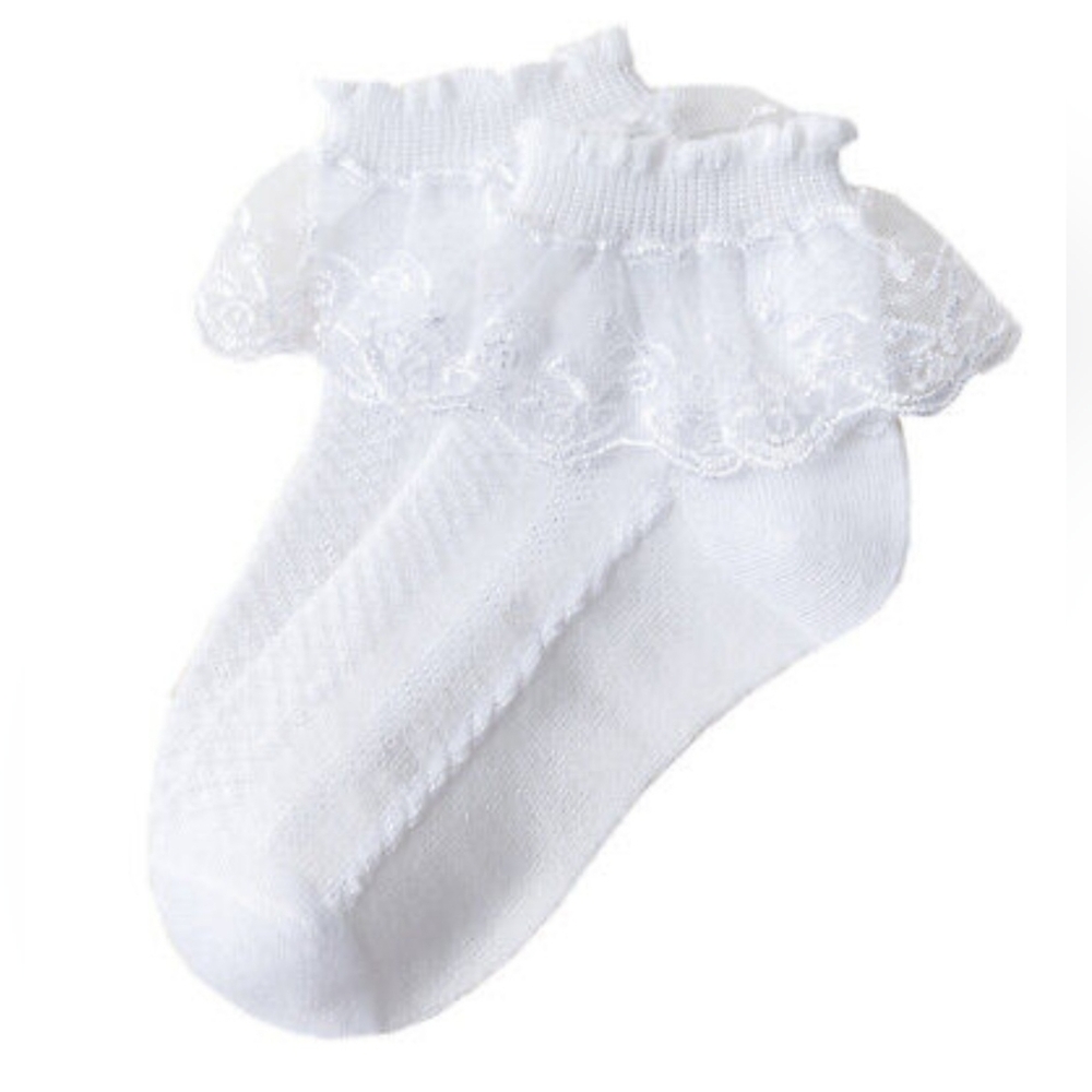 Ruffle Lace White Ankle Sock Baptism Wedding Cotton Accessory Baby Girl 0-12M